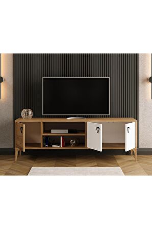 Rivo Tv Ünitesi Legnano-Beyaz Raflı ve Kapaklı Modern Tasarım 150 cm