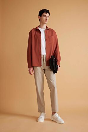 DeFacto Regular Fit Polo Yaka Krinkıl Basic Düz Uzun Kollu Gömlek B6484AX24SPBN367