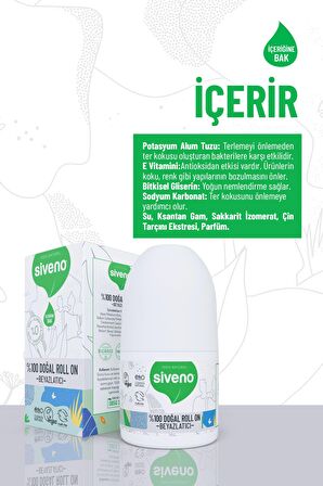 Siveno %100 Doğal Roll On Beyazlatıcı Etkili Deodorant Ter Kokusu Önleyici Bitkisel Leke Bırakmayan Vegan 50 ml