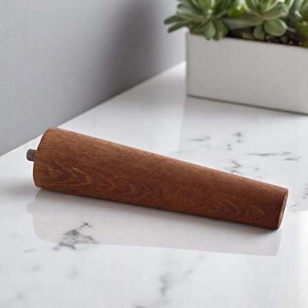 Ahşap Ayak 15 Cm 2'li Set Koyu Meşe M8 Civatalı Bağlantı Aparatlı Dolap Mobilya Koltuk Kanepe Destek Ayağı Ayakları