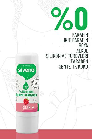 Siveno %100 Doğal Dudak Koruyucu Çilek Bitkisel Lip Balm Dudak Kremi Nemlendirici Parlatıcı Onarıcı 6 gr