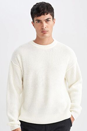 DeFacto Relax Fit Bisiklet Yaka Basic Düz Triko Kazak D3219AX24WNER139