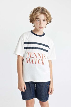 DeFacto Erkek Çocuk Oversize Fit Bisiklet Yaka Baskılı Kısa Kollu Tişört C4904A824HSER105