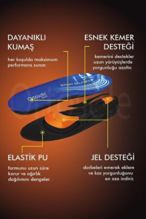 OS203 | Ark ve Jel Destekli Spor Tabanlığı, Çift Taraflı Kemer, Performans Ortopedik İç Tabanık
