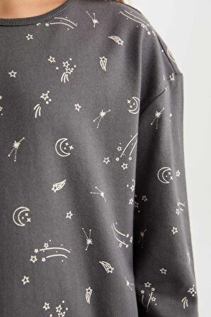 DeFacto Kız Çocuk Pijama Takımı Desenli Uzun Kollu Üst Beli Lastikli Uzun Alt D6654A824WNAR126