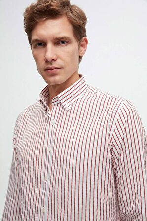 Ds Damat Slim Fit Kırmızı Çizgili Gömlek 6HC02ORT10265