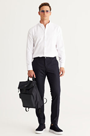 Erkek Lacivert Slim Fit Dar Kesim Yan Cepli Beli Lastikli Pantolon