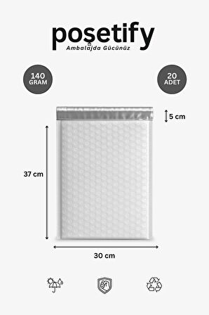 Balonlu Beyaz Kargo Poşeti 30x37+5 cm | 140 gr Bantlı Patpatlı Kargo Poşeti | 20’li E-Ticaret Poşeti