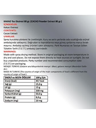 Kakao Toz Ekstresi 80 Gr. Cam Kavanoz