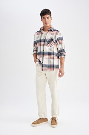 DeFacto Regular Fit Polo Yaka Kareli Flanel Uzun Kollu Gömlek D4180AX24WNER98