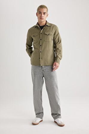 DeFacto Regular Fit Polo Yaka Basic Düz Pamuklu Uzun Kollu Gömlek B2654AX24SPKH470