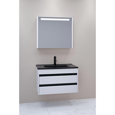 Levante 85 Cm Siyah Lavabolu Banyo Dolabı Npl Aynalı - Boy Dolap Hariç