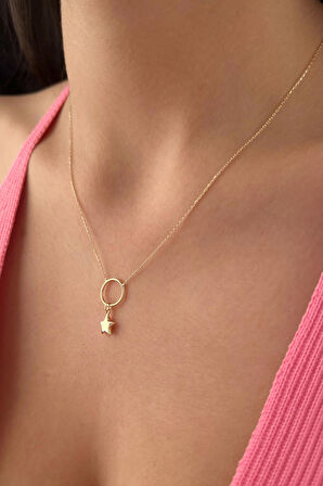 14 Ayar Altın Halka İçerisinde Şişko Yıldız Sallantılı Kolye