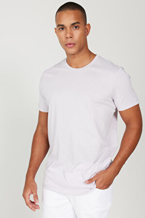 Erkek Lila Slim Fit Dar Kesim %100 Pamuk Bisiklet Yaka Kısa Kollu Tişört