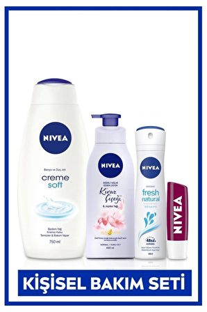 Creme Soft Duş Jeli 750ml, Vücut Losyonu 400ml, Fresh Natural Sprey Deodorant 150ml, Dudak Kremi