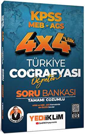 Yediiklim KPSS MEB AGS 4x4 Türkiye Coğrafyası Öğreten Tamamı Çözümlü Soru Bankası Hakan Bileyen