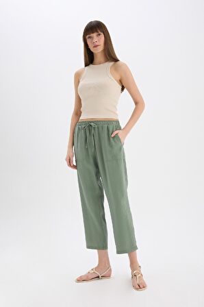 Straight Fit Çift Cepli Yüksek Bel Düz Paça Modal Pantolon