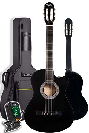 Midex CG-390BK-XBAG Siyah Klasik Gitar 4/4 Sap Ayarlı Kesik Kasa Full Set (Çanta Tuner Askı Capo Metod Pena)