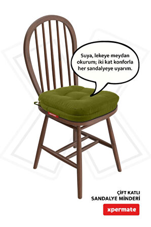 XPERMATE Çift Kat Sandalye Minderi Fermuarlı Yıkanabilir Kılıf Bağcıklı Su ve Yağ İtici 42x42x8 Yeşil