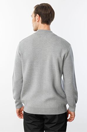 Erkek Hakim Yaka Çelik Örgü Triko Yün Ceket Füme