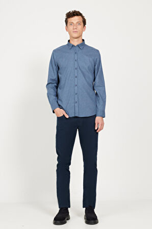 Slim Fit Dar Kesim Düğmeli Yaka Flanel Oduncu Gömlek