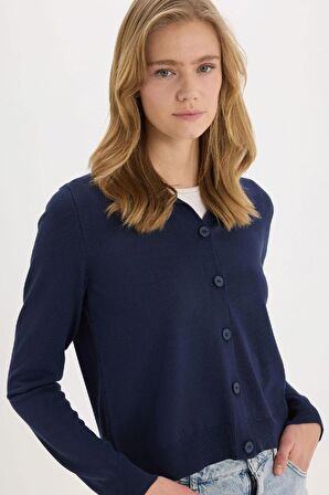 Regular Fit Polo Yaka Basic Düz Triko Hırka