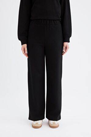 DeFacto Relax Fit Beli Lastikli Selanik Kumaş Basic Düz Triko Siyah Pantolon B4311AX24WNBK81