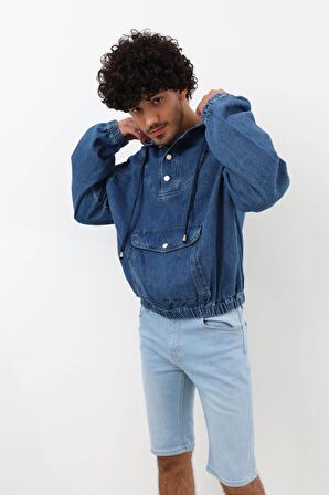 Erkek Jean Sweatshirt Koyu Mavi