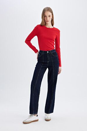 DeFacto Slim Fit Dar Kesim Bisiklet Yaka Fitilli Kaşkorse Basic Düz Uzun Kollu Tişört C7516AX24AURD79
