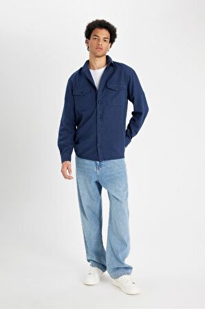 DeFacto %100 Pamuk Regular Fit Polo Yaka Basic Düz Uzun Kollu Gömlek B2654AX24AUNV147