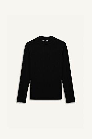 DeFacto Yarım Balıkçı Yaka Basic Düz Fitilli Kaşkorse Uzun Kollu Tişört E7671AX25SPBK81