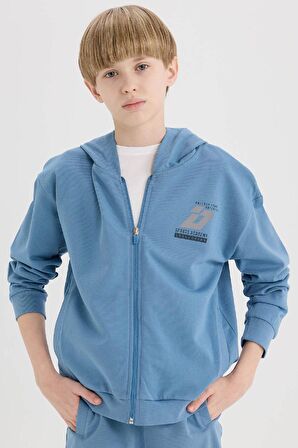DeFacto Erkek Çocuk Baskılı Kapüşonlu Fermuarlı Sweatshirt D8536A825SPIN195