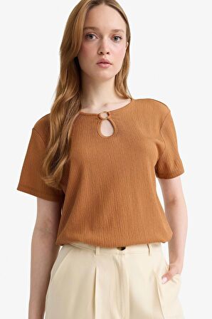 DeFacto Bisiklet Yaka Basic Düz Bürümcük Kısa Kollu Tişört C0194AX25SPBN563