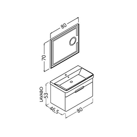 OLIMPIA 80 CM BANYO DOLABI  LED MERCEK AYNALI ANTRASİT / BEYAZ -  BOY DOLAP HARİÇ