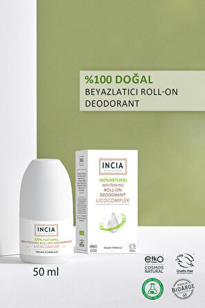 INCIA %100 Doğal Roll On Deodorant Beyazlatıcı Ter Kokusu Önleyici Lekesiz 50 ml