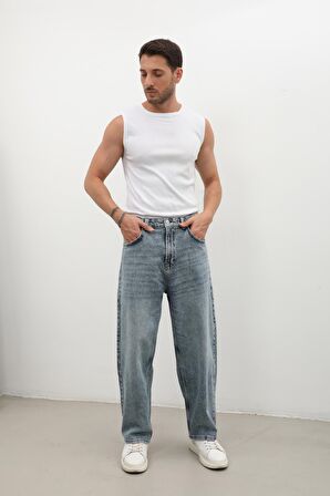 Erkek Skater Fit Jean Pantolon Buz Mavisi