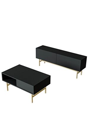 SET 4020-4220 VERDE GOLD METAL AYAKLI TV ÜNİTESİ - STYLE ORTA SEHPA TAKIMI SİYAH