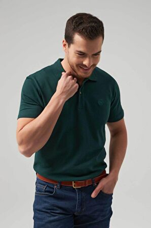 Ds Damat Regular Fit Haki Pike Dokulu %100 Pamuk Kıvrılmaz Polo Yaka Nakışlı T-Shirt 4HC14ORT51000 4HC14ORT51000