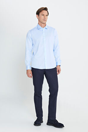 Slim Fit Dar Kesim Klasik Yaka %100 Pamuk Ütü Gerektirmeyen Non-Iron Gömlek