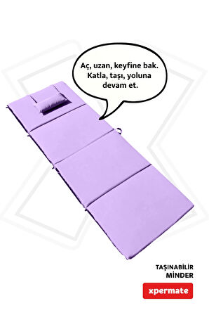 XPERMATE Katlanır Şezlong Minderi - Taşınabilir Kamp Yatağı Su Itici Kumaş 180x60x2 Lila