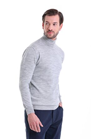 Gri Balıkçı Yaka Triko Kazak | XL