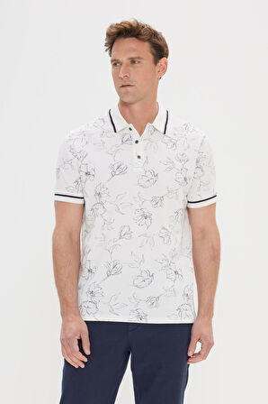 Slim Fit Dar Kesim %100 Pamuk Baskılı Polo Yaka Tişört