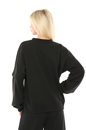 defy's Kadın Oversize Sweat Kol Detaylı Siyah