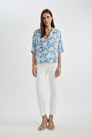 DeFacto Regular Fit Desenli Pijama Yaka Kısa Kollu Gömlek C3389AX24SMWT32