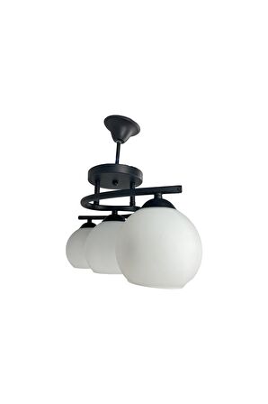 Fuji Siyah 3'lü Beyaz Camlı Avize | Kaliteli Modern Metal Avize