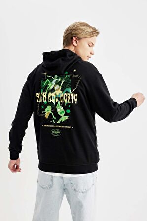 DeFacto Rick and Morty Boxy Fit Kapüşonlu Sırt Baskılı Sweatshirt B5368AX24SPBK81