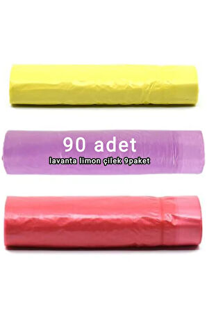 Büzgülü Ve Kokulu Çöp Poşeti 90adet 55x60 Orta Boy Çilek Lavanta Limon