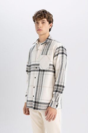 DeFacto Regular Fit Polo Yaka Kareli Oduncu Flanel Uzun Kollu Gömlek D4133AX24WNER103