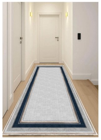Gri Lacivert Dijital Baskı Halı Kaymaz Tabanlı Yıkanabilir Halı Yolluk Salon Halısı 1770