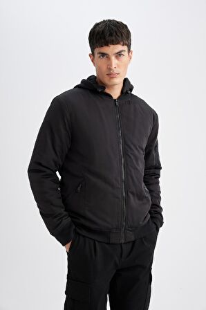 Slim Fit Çıkarılabilir Kapüşonlu Fermuar Kapamalı Çift Cepli Mevsimlik Hafif Bomber Mont Ceket